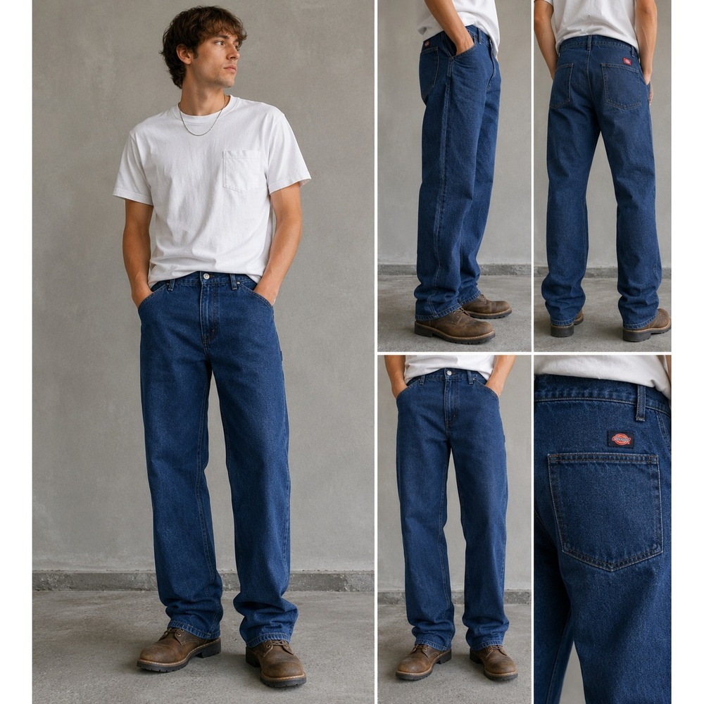Dickies Mens Jeans 34x34 Relaxed Fit Blue Denim Straight‎ Leg Workwear Pants